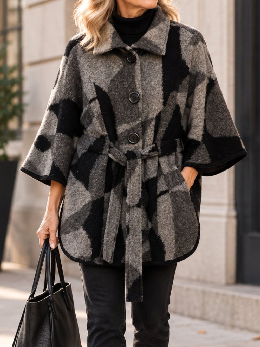 Scenic Wool Geometric Belted Jacket LARGE